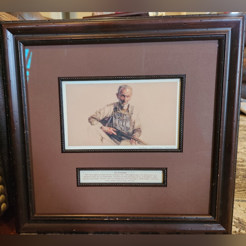 Paul Murray "The Gunslinger" Milt Cox Framed Collage, EUC